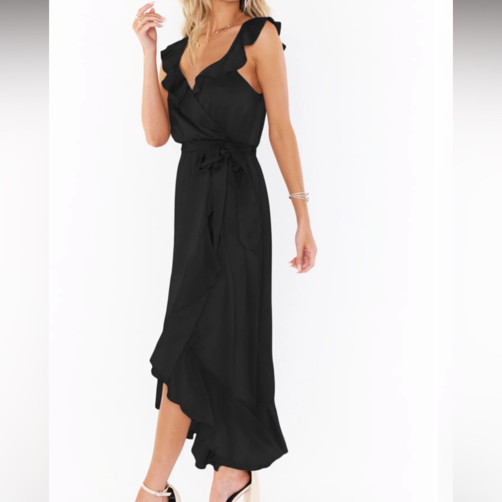 Show Me Your Mumu Black Satin Wrap Dress